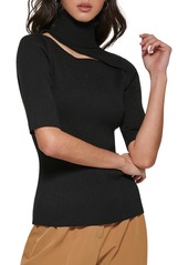 DKNY Womens Ribbed Knit Cut-Out Turtleneck Sweater