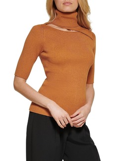 DKNY Womens Ribbed Knit Cut-Out Turtleneck Sweater