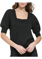 DKNY Womens Ribbed Trim Square Neck Pullover Sweater