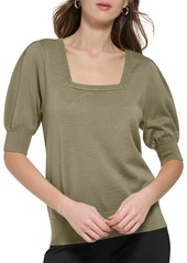 DKNY Womens Ribbed Trim Square Neck Pullover Sweater