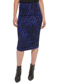 DKNY Womens Ruched Calf Midi Skirt