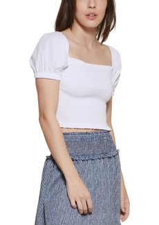 DKNY Womens Ruched Square-Neck Cropped