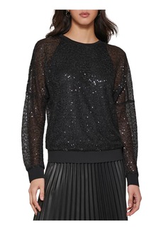 DKNY Womens Sequined Metallic Pullover Top