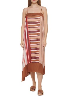 DKNY Womens Striped Tea-Length Midi Dress