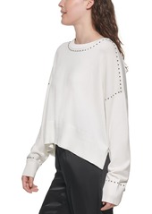 DKNY Womens Studded Crew Neck Pullover Sweater