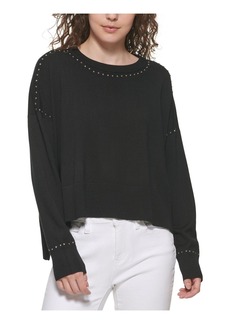 DKNY Womens Studded Crew Neck Pullover Sweater