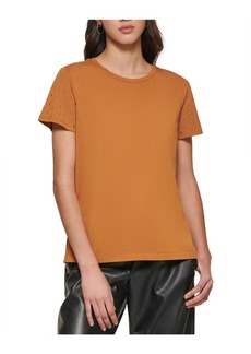 DKNY Womens Studded Crewneck Pullover Top