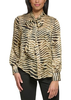 DKNY Womens Tie Neck Button Front Blouse