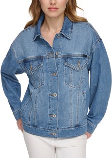 DKNY Womens Trucker Oversized Denim Jacket