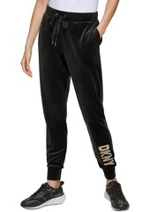 DKNY Womens Velour Sequined Logo Jogger Pants