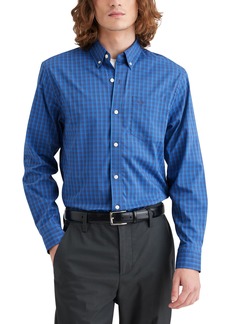 Dockers Men's Classic Fit Long Sleeve Signature Comfort Flex Shirt (Regular and Big & Tall) (New) Chuparosa Ceramic Blue-Plaid