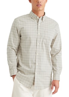 Dockers Men's Classic Fit Long Sleeve Signature Comfort Flex Shirt (Regular and Big & Tall) (New) Grey Yucca Grit-Plaid