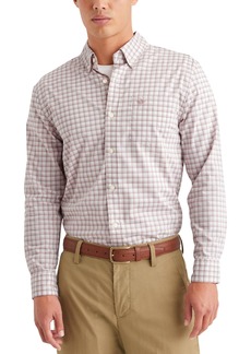 Dockers Men's Classic Fit Long Sleeve Signature Comfort Flex Shirt (Regular and Big & Tall) (New) Pink Chuparosa Fawn-Plaid