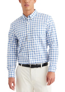Dockers Men's Classic Fit Long Sleeve Signature Comfort Flex Shirt (Regular and Big & Tall) (New) Yucca Lucent White-Plaid