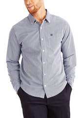 Dockers Men's Classic Fit Long Sleeve Signature Comfort Flex Shirt (Standard and Big & Tall) Medieval Blue-Gingham Plaid