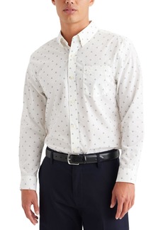 Dockers Men's Classic Fit Long Sleeve Signature Iron Free Shirt with Stain Defender (New) Lucent White-Ferry Print