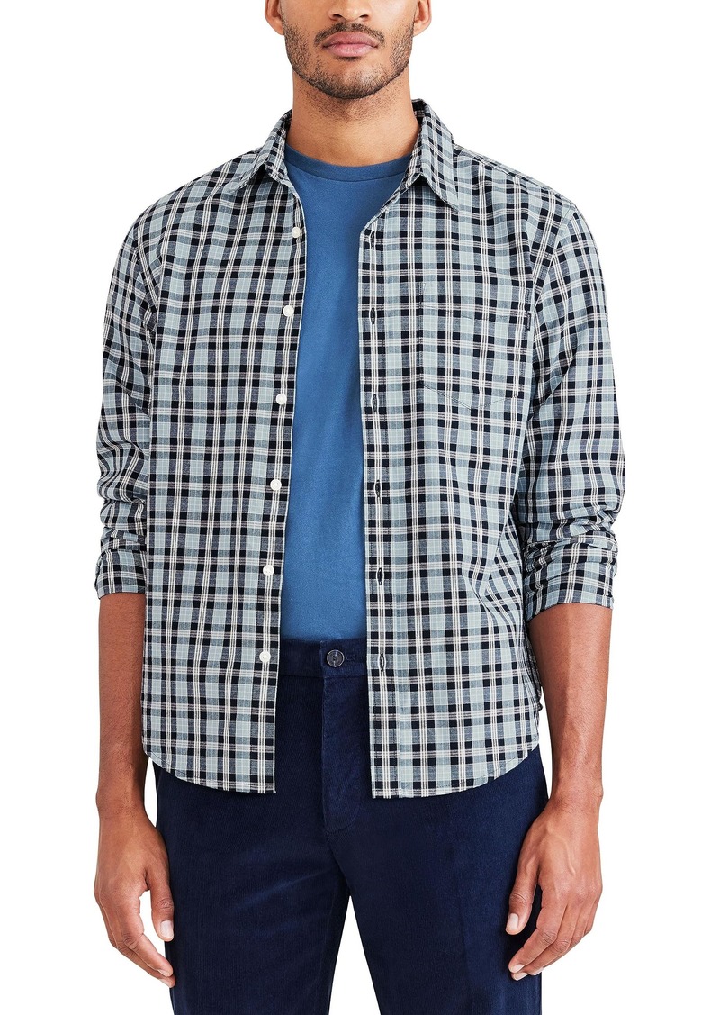 Dockers Men's Fit Long Sleeve Casual Shirt (Regular and Big & Tall) Mountain Creek Blue-Quartnerback Plaid (Oxford)