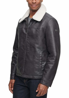 Dockers Men's James Dean Faux Leather Jacket with Removable Sherpa Collar