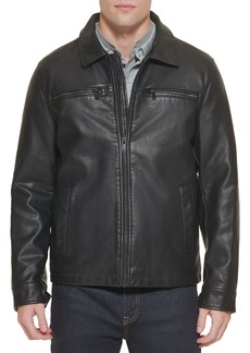 Dockers Men's James Faux Leather Jacket Black w. Chest Zip