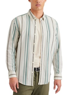 Dockers Men's Regular Fit Long Sleeve Casual Shirt (Regualar and Big & Tall) (New) Dune Oxford Egret-Stripe