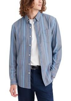 Dockers Men's Regular Fit Long Sleeve Casual Shirt (Regualar and Big & Tall) (New) Dune Oxford Vintage Indigo-Stripe