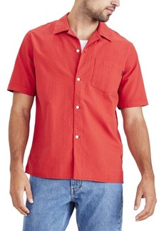 Dockers Men's Relaxed Fit Short Sleeve Camp Collar Shirt Cherry Bomb Red-Solid (Seersucker)