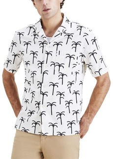Dockers Men's Relaxed Fit Short Sleeve Camp Collar Shirt Egret Cream-Palma Real Print (Seersucker)