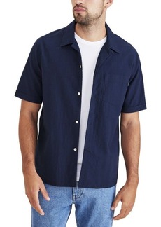 Dockers Men's Relaxed Fit Short Sleeve Camp Collar Shirt Navy Blazer-Solid (Seersucker)