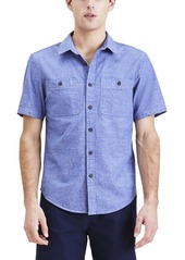 Dockers Men's Regular Fit Short Sleeve Utility Shirt Dark Blue-Solid (Chambray)