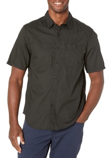 Dockers Men's Regular Fit Short Sleeve Utility Shirt Pirate Black-Solid (Rip Stop)