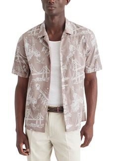 Dockers Men's Short Sleeve Camp Collar Shirt (Regular and Big & Tall) (New) Pink-Fawn Print
