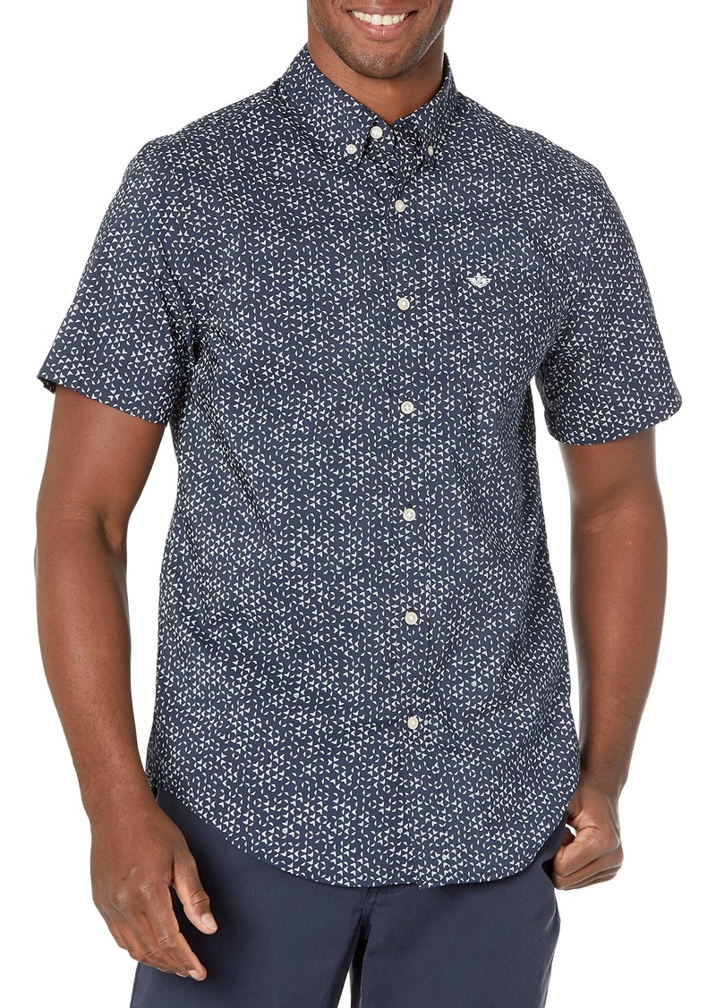 Dockers Men's Classic Fit Short Sleeve Signature Comfort Flex Shirt (Standard and Big & Tall) Navy Blue-Pelican Point Print