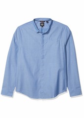 Dockers Men's Slim Collar Long Sleeve Woven Shirt Delft Blue-Dobby Pattern S