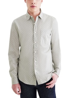 Dockers Men's Slim Fit Long Sleeve Casual Shirt Forest Fog-Riviera Print (Slub)