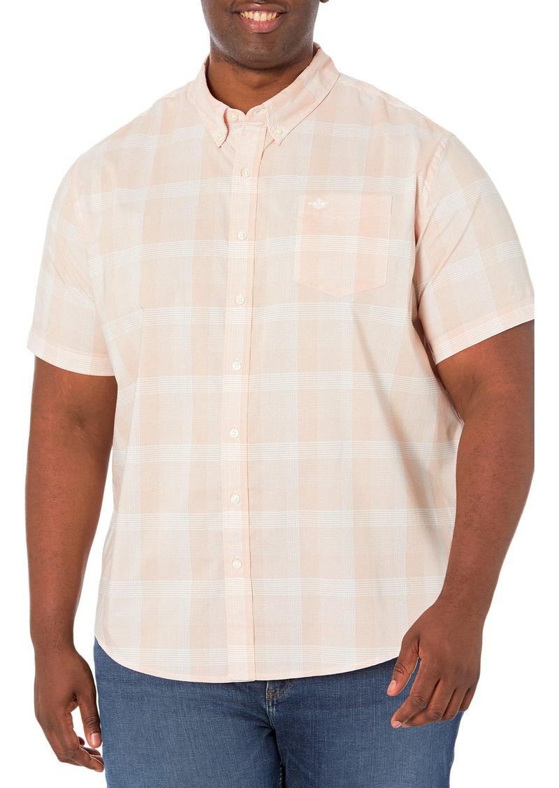 Dockers Men's Classic Fit Short Sleeve Signature Comfort Flex Shirt (Standard and Big & Tall) Orange Ochre-Alleman Plaid