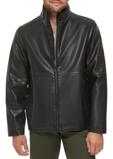 Dockers Men's The Dylan Faux Leather Racer Jacket Black with Bib