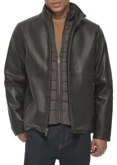 Dockers Men's The Dylan Faux Leather Racer Jacket Dark Brown with Bib