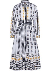 Dodo Bar Or Woman Constanza Belted Gingham Voile-paneled Cotton-jacquard Dress White