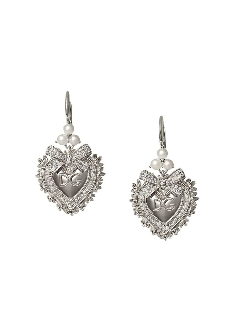 Dolce & Gabbana 18kt white gold Devotion diamond and pearl sacred heart earrings