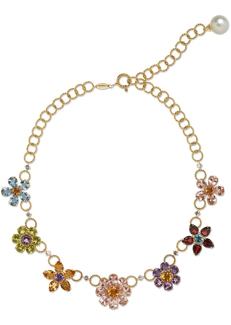 Dolce & Gabbana 18kt yellow gold embellished floral necklace