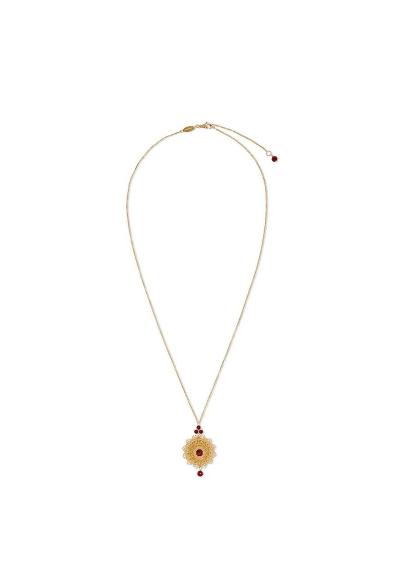 Dolce & Gabbana 18kt yellow gold filigree rhodolite pendant necklace