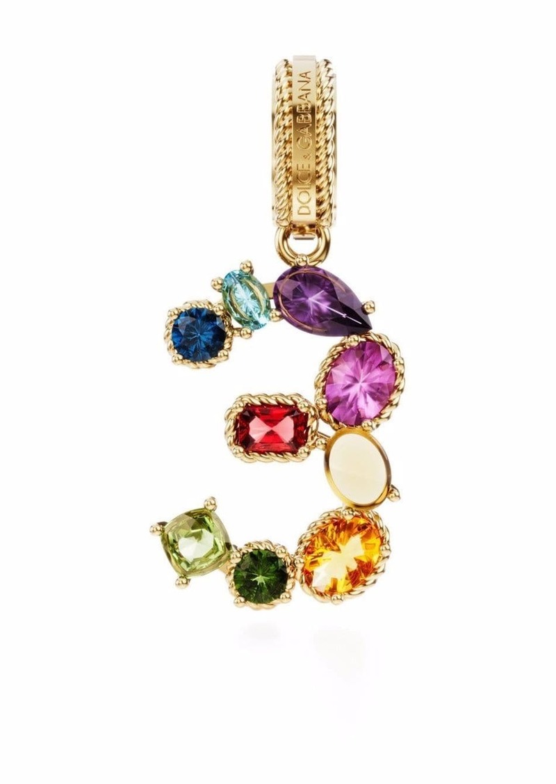 Dolce & Gabbana 18kt yellow gold number 3 gemstone pendant