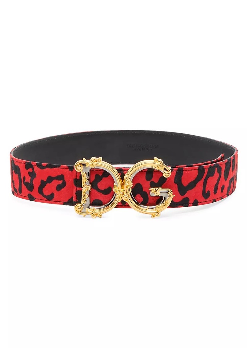 Dolce & Gabbana Barocco Logo Leopard-Print Belt