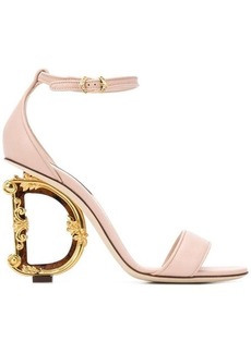Dolce & Gabbana 'Baroque' Light Pink Sandals with Logo Heel in Leather Woman