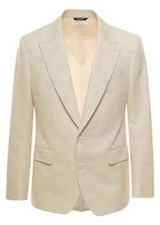 Dolce & Gabbana Beige Single-Breasted Blaze with Jacquard Logo All-Over in Cotton Man
