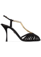 Dolce & Gabbana 90mm chain-trimmed silk-satin T-bar sandals