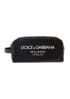 Dolce & Gabbana Black Beauty Case with Contrasting Logo in Fabric and Leather Man