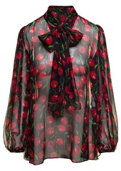 Dolce & Gabbana Black Blouse with Transparent All-over 'Cherise' Print in Silk Woman