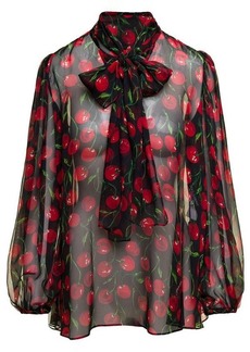 Dolce & Gabbana Black Blouse with Transparent All-over 'Cherise' Print in Silk Woman