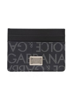 Dolce & Gabbana Black Card-Holder with Logo Plaque and Print in Smooth Leather and Waxed Canvas Man